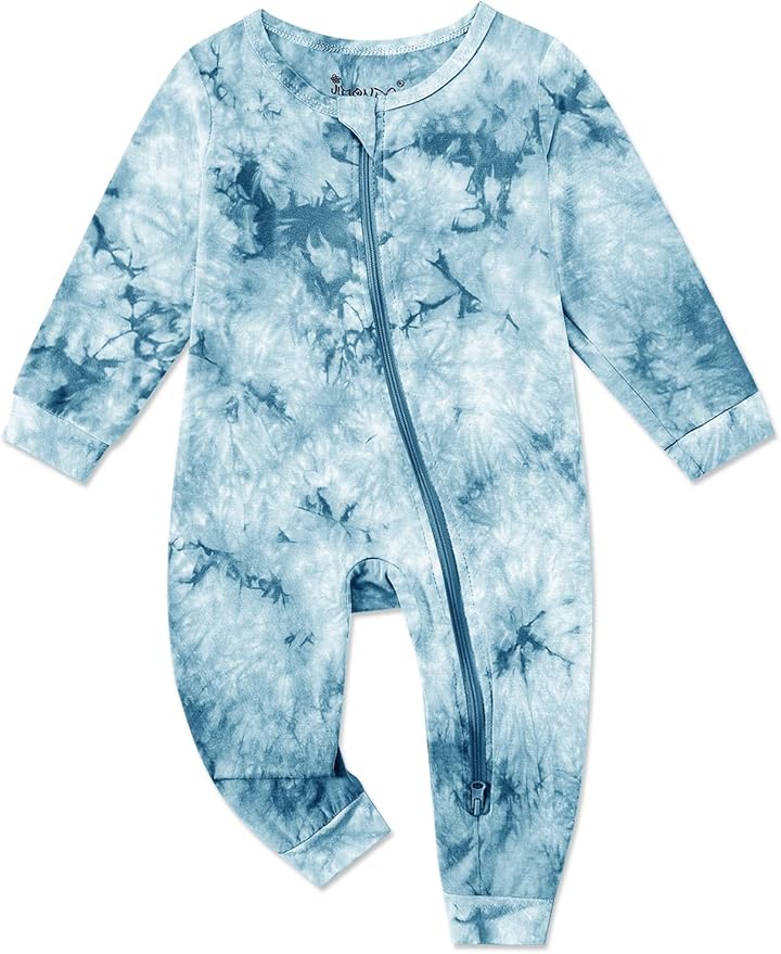 Jimonda Baby Girls Boys Footless Pajamas,Rayon From Bamboo Pjs 2 Way Zipper Long Sleeve Soft Sleeper,Infant Tie-dye Romper