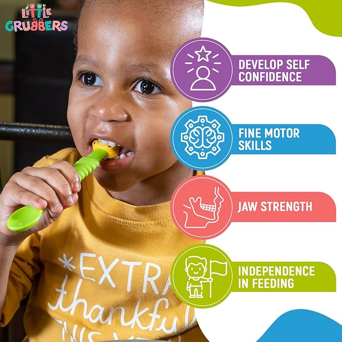 3-in-1 Silicone Baby Spoon Self Feeding 6+ Months - Pediatric OT Designed Teether Spoon, BPA Free Toddler Utensils, Mess-Free, Fun for Baby Led Weaning Supplies, Cow & Duck