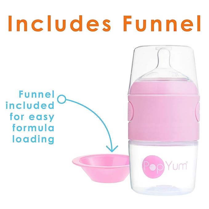 PopYum 5 oz Pink Anti-Colic Formula Making/Mixing/Dispenser Baby Bottles, 3-Pack with #1 Slow Flow Nipples, 150 ml, BPA-Free, Natural Latch
