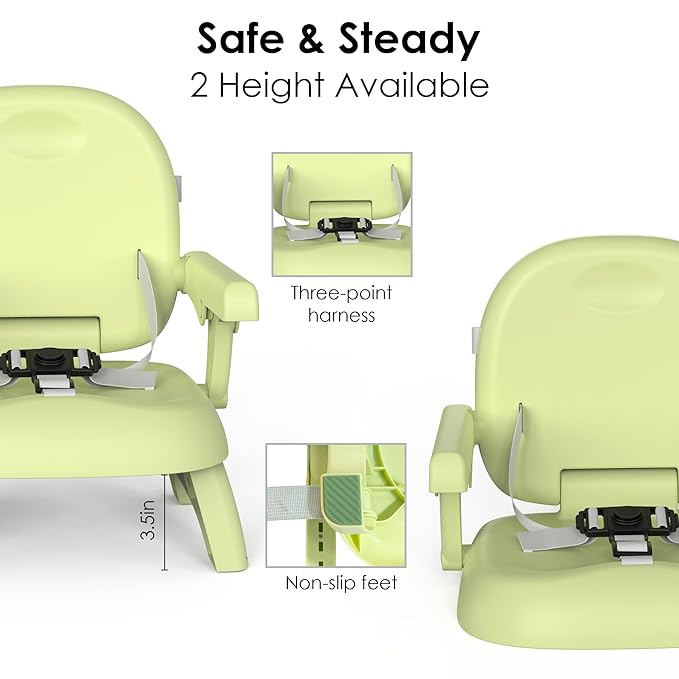Bella's Friends 3-in-1 Toddler Booster Seat for Dining Table and Kitchen Chair with Adjustable Tray and Safety Straps, Foldable&Portable Baby Seat for Travel, Feeding, and Floor Use