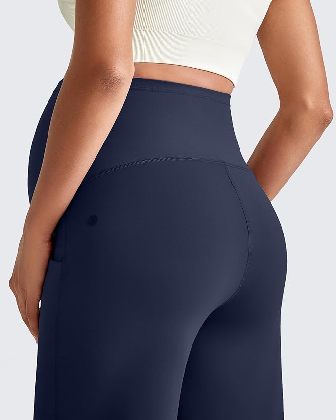 G4Free Maternity Dress Yoga Pants with Pockets Over The Belly Stretchy Work Slack Pregnancy Wide Leg Lounge Trousers