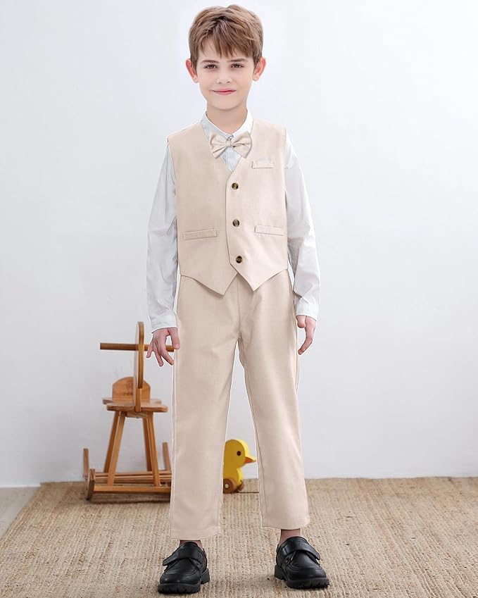 SANGTREE Boys Cotton Linen Suit Formal Set Baby Clothes Boy Gentleman Wedding Ring Bearer Outfits, 3 Months - 9 Years