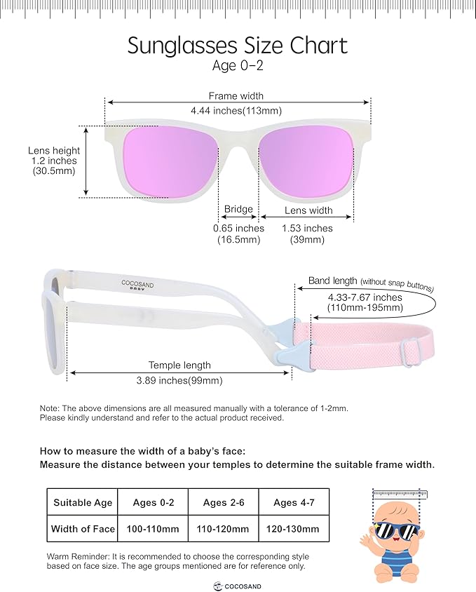 COCOSAND Flexible Baby Sunglasses with Strap Polarized UV Protection for Toddler Infant Newborn Boy Girl Age 0-24 Months