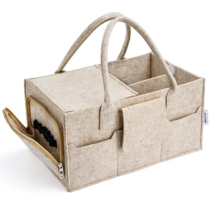 Maliton Baby Diaper Caddy Organizer with Handles, Felt Caddy for Changing Table, Newborn Essentials Bin with Lid