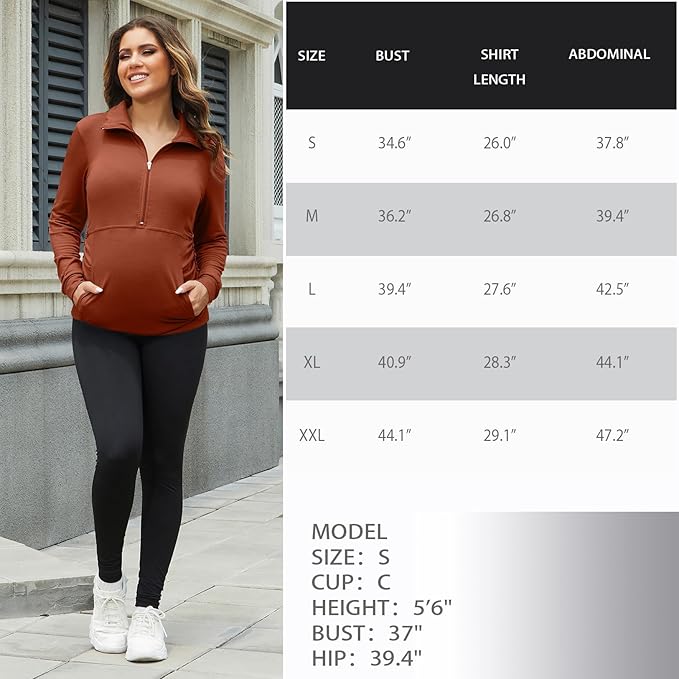 GINKANA Maternity Women's Long Sleeve Shirt Half Zipper Lapel Lightweight Casual Maternity Pullover with Pockets