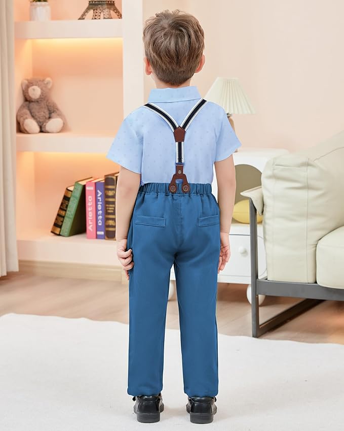 nilikastta Boy Suit Toddler Boy Outfit Boy Dress Shirt with Bowtie/Suspender Pants Gentleman Wedding Outfits 1-10 Years
