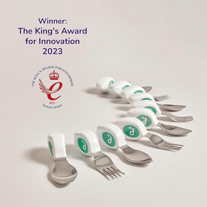 doddl Toddler Utensils, Ergonomic Fork and Spoon Set for Self Feeding, Stainless Steel Silverware for 1-3 Year Olds, BPA Free, Dishwasher Safe (Aqua (Triple Pack))