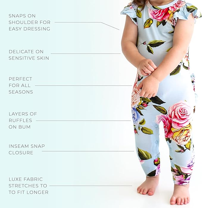 Posh Peanut Baby Girl Pajamas – Ruffled Cap Sleeve Romper PJs – Soft Viscose from Bamboo One-Piece for Babies & Toddlers
