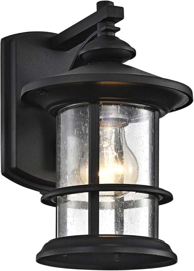MICSIU Textured Black 10" Outdoor Light Fixtures Wall Mount, Waterproof Front Porch Light Fixtures with Clear Seedy Glass, Outdoor Wall Lights for House Front Porch, Patio, Backyard