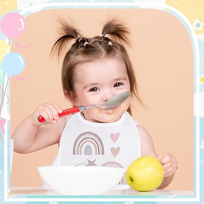 Toulite 10 Pcs White Bibs for Baby Washable Reusable Waterproof Cotton Feeder Bibs with Double Sided Design for Baby Shower Activity and Gifts