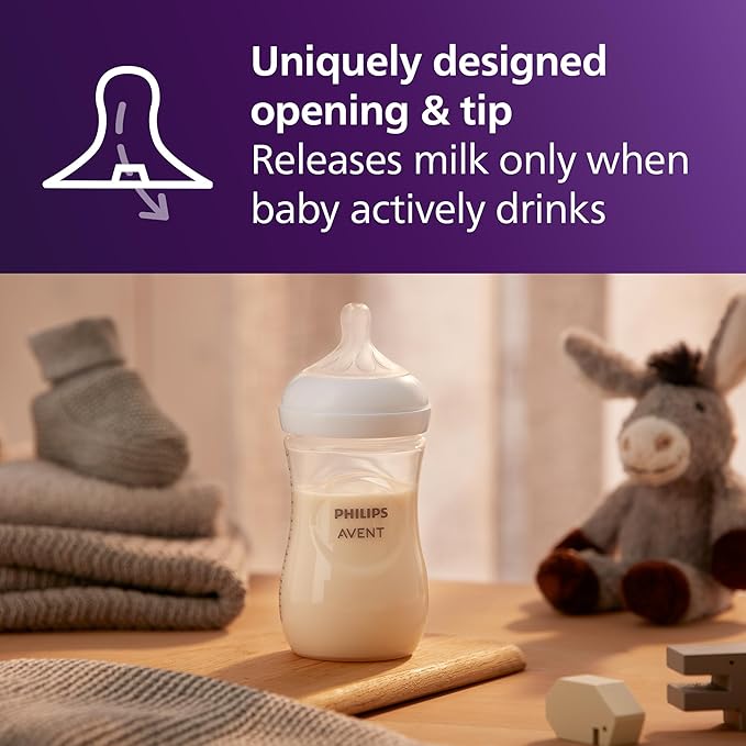 Philips Avent Natural Baby Bottles with Natural Response Nipples (Medium Flow, Flow 3), 9oz, 4-Pack, SCY903/04