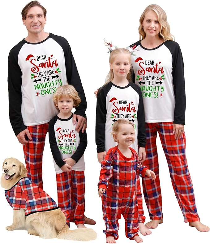 Awoscut Christmas Family Matching Pajamas Christmas Pjs Holiday Nightwear Sleepwear Sets Long Sleeve Pjs
