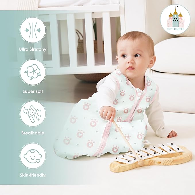 Cute Castle Baby Sleep Sack 0-6 Months - Lightweight 100% Cotton 2-Way Zipper TOG 0.5 Infant Wearable Blanket, Newborn Essentials Toddler Sleep Clothes, 3 Pack(Pink, Bear, Bear Claw)