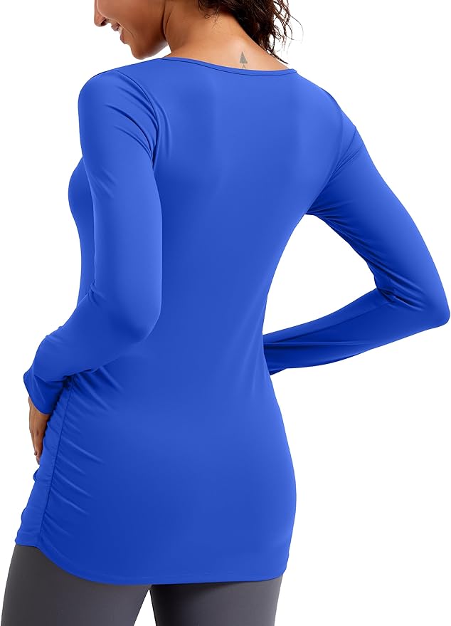 MathCat Maternity Long Sleeve Shirt with Thumbleholes, Maternity Tops Squar Neck Side Ruched Pregnancy Yoga Casual Tee