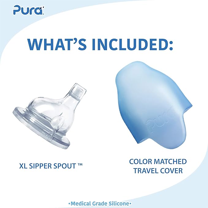 Pura Kiki 11oz/325ml Stainless Steel Sippy Cup Bottle w/Sleeve, Plastic-Free, MadeSafe Certified, Medical-Grade XL Silicone Sipper Spout Fast Flow Rate for Kids, Toddlers, Babies & Infant - Aqua