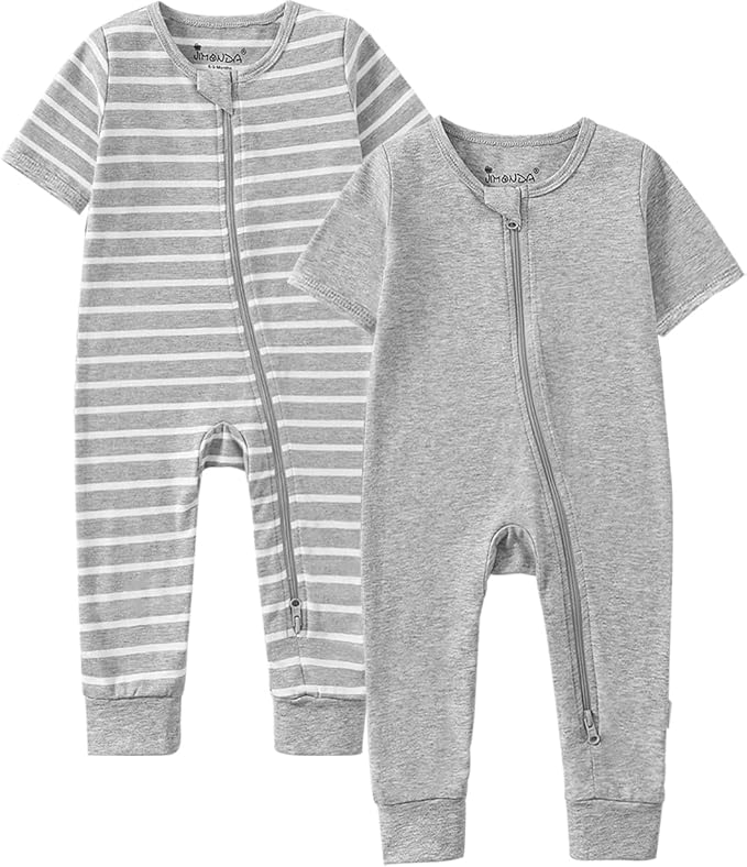 Jimonda Baby Sleeper Rompers,Unisex Boys Girls Zip-Front Pajamas One-Piece Footless Outfit 0-24 Months (Pack of 2