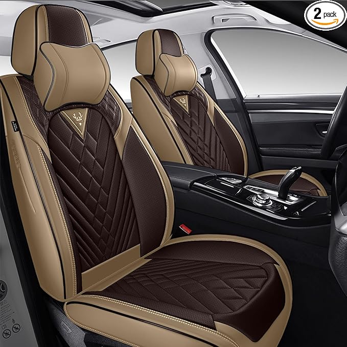 Car Seat Cover Full Set, Seat Cover for Car, Car Seat Cover Car Seat Protector Waterproof Leather Car Seat Cushion Full Coverage Seat Cover Front Seat Fit for Most Cars(2 Seat,Brown&Beige)