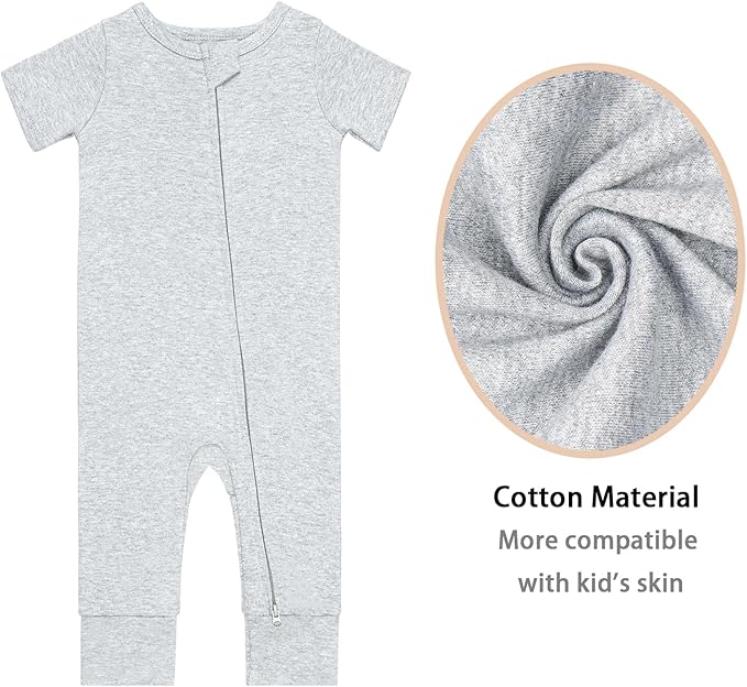 GUISBY Footless Short Sleeve Baby Pajamas with Zipper Cotton Infant Sleepwear