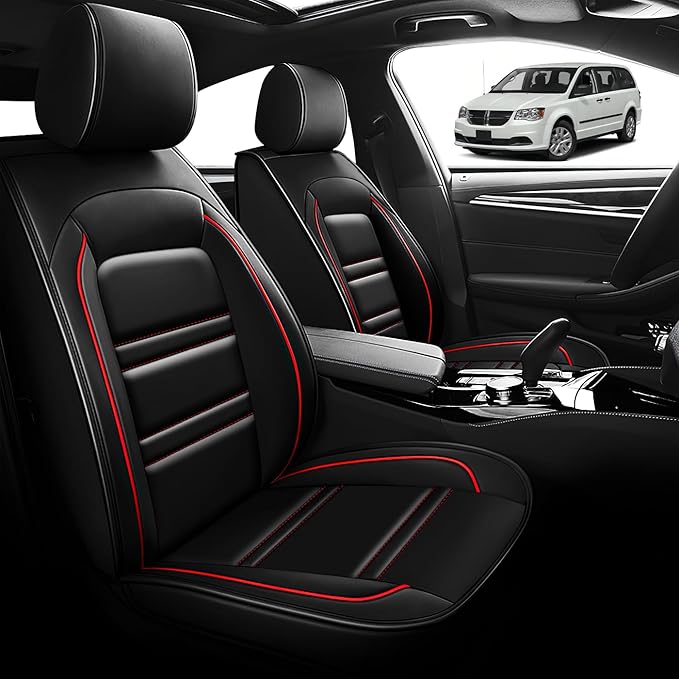 Seat Cover for Dodge Grand Caravan 1999-2020 | Car Seat Covers Front Seats, Waterproof Seat Protectors, Automotive Front Seat Covers (Front Seat, Black&Red Line)