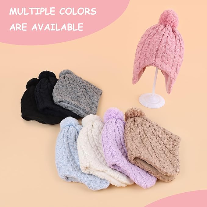 Duoyeree Kids Beanie Hat for Boys Girls Pom-pom Kint Hats Cozy Lining Winter Skull Cap
