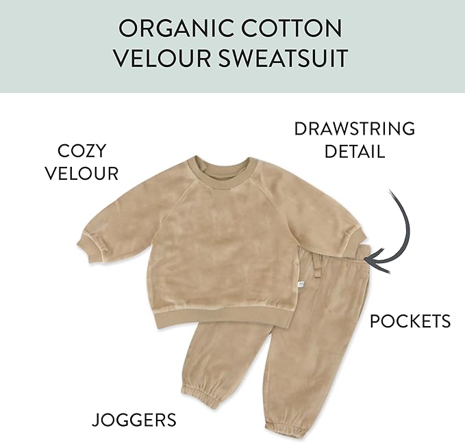 HonestBaby Baby 2-Piece Cozy Velour 100% Organic Cotton Sweatshirt and Jogger Sweatpants Set