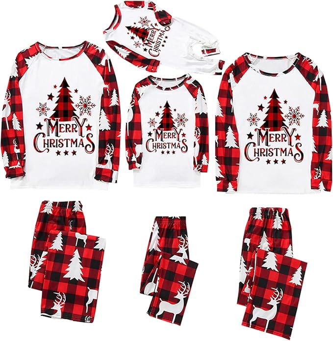 Awoscut Christmas Family Matching Pajamas Christmas Pjs Holiday Nightwear Sleepwear Sets Long Sleeve Pjs