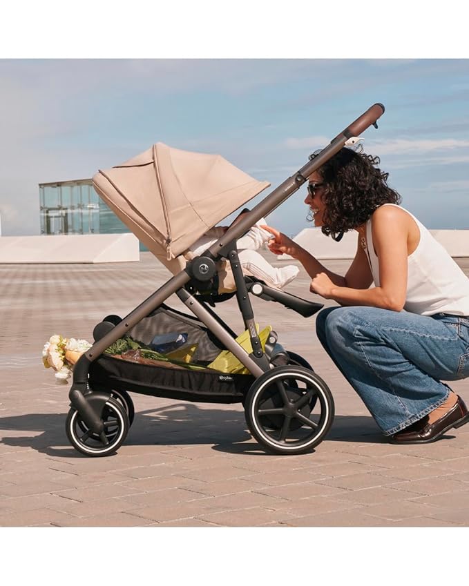 Cybex e-Gazelle S Electronic Assist Stroller – Gazelle S Single-to-Double Electric Stroller, Smart Assist, Rocking Mode, 20+ Configurations & Compact Fold, Silver Frame with Ocean Blue Seat