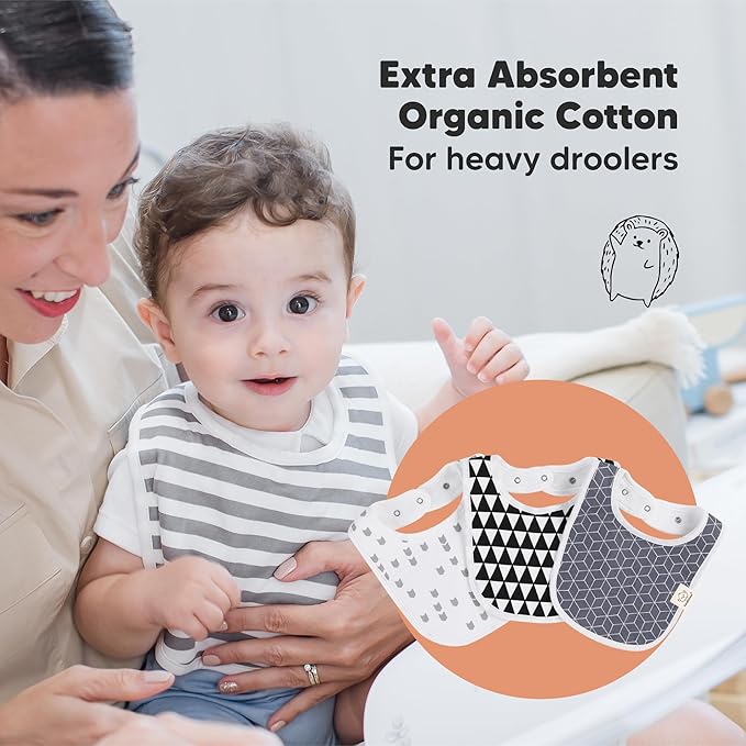 8-Pack Organic Baby Bibs for Boys, Girls - Soft Cotton Drooling and Teething Bibs for Baby Girl & Boy, Extra Absorbent, Easy To Clean & Put On for Toddler, Newborn, Infant 0-24 Months (Grayscape)