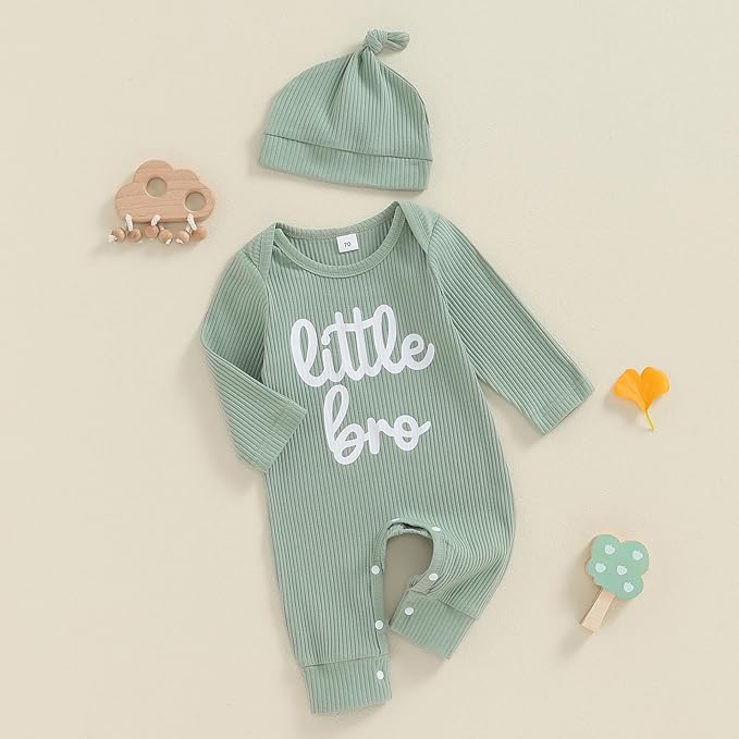 Fernvia Newborn Baby Boy Clothes Letters Print Bodysuit 3 6 9 12 18 Months Long Sleeve Jumpsuit with Hat 2PCS Outfits Set