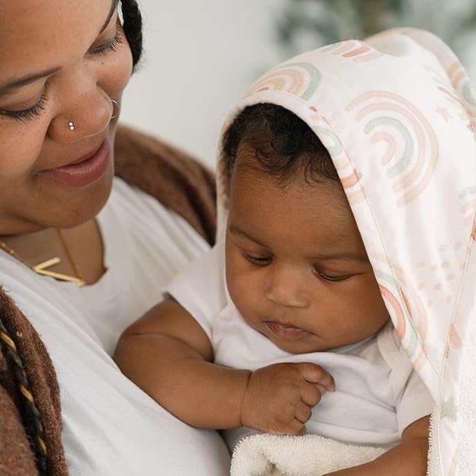 Crane Baby Hooded Towel, 100% Cotton & Terry Cloth Hooded Baby Towels for Boys & Girls, Boho Rainbow, 30" w x 30" h, Hooded Baby Beach Towel, Baby Pool Towel, Baby Bath Towel, Hooded Towels for Baby