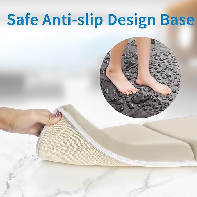 JJGoo Bath Kneeler with Elbow Rest Pad Set, 1.5 inch Kneeling Pad Mat for Bathtub Baby Bathing Parents, Painless Foam Mat with Toy Organizer Pockets, Non-Slip for Baby and Toddler Bathing