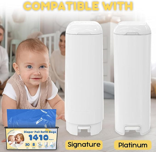 2-Pack Diaper Pail Refills Bags, Compatible with Genie Easy Roll Signature & Platinum Diaper Pails— Unscented, Strong & Leak-Resistant, Odor Locking