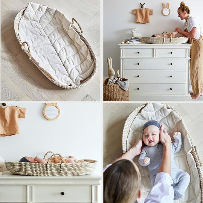 BEBE BASK Premium Light Blue Baby Diaper Caddy Organizer -Handmade - Seagrass Basket With Cotton Divider - Award-Winning & Luxury Diaper Caddy Basket - (Dove)