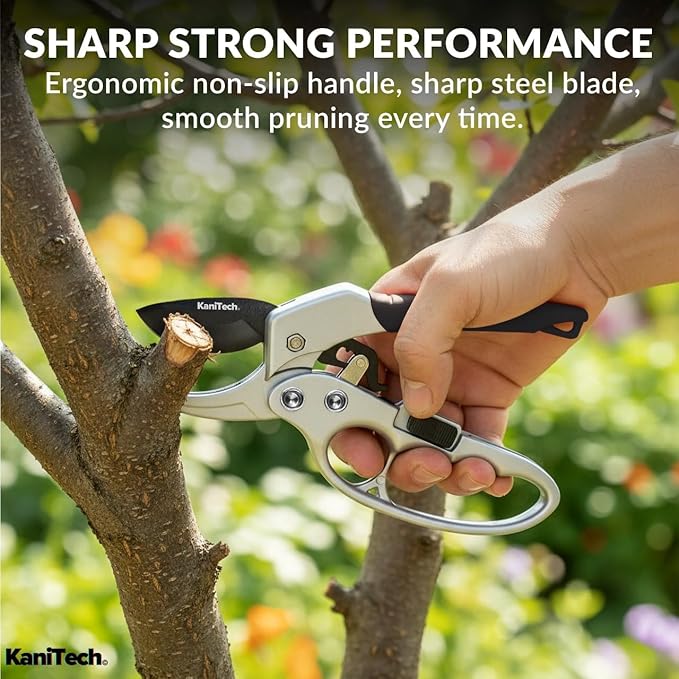 Pruning Shears for Gardening with Gloves - Heavy Duty Garden Shears, Aluminum Hand Pruners with TPR Grip Handle, 8 inch 3.55mm Thick Blade - for Branches, Flowers & Plants (Black Set of 2)