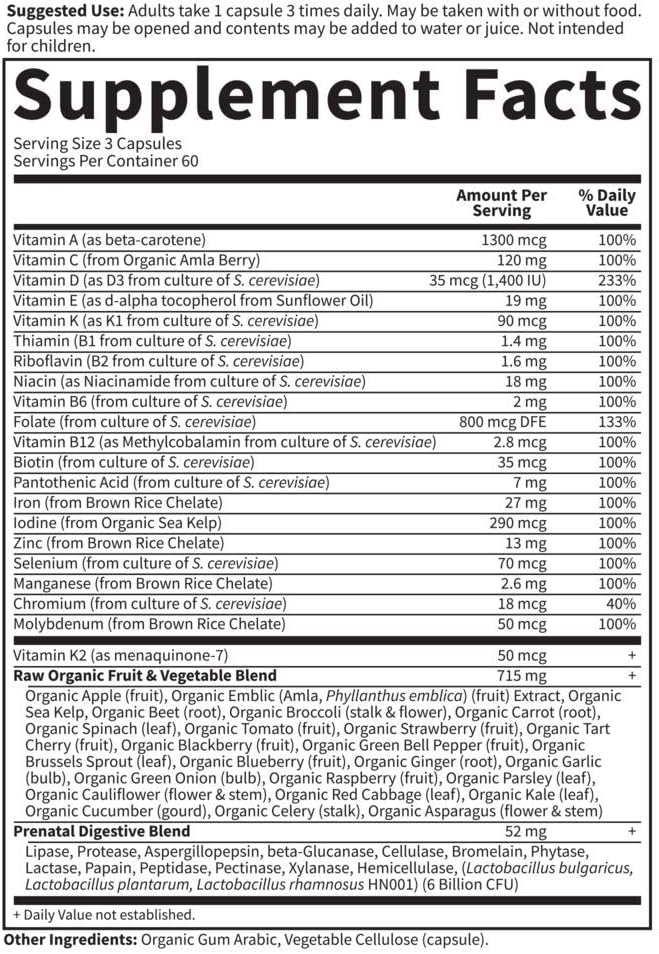 Garden of Life Prenatal Multivitamin for Women from Whole Foods with Biotin, Iron & Folate not Folic Acid, Probiotics for Immune Support - Vitamin Code Raw Pregnancy Must Haves - 180 Capsules