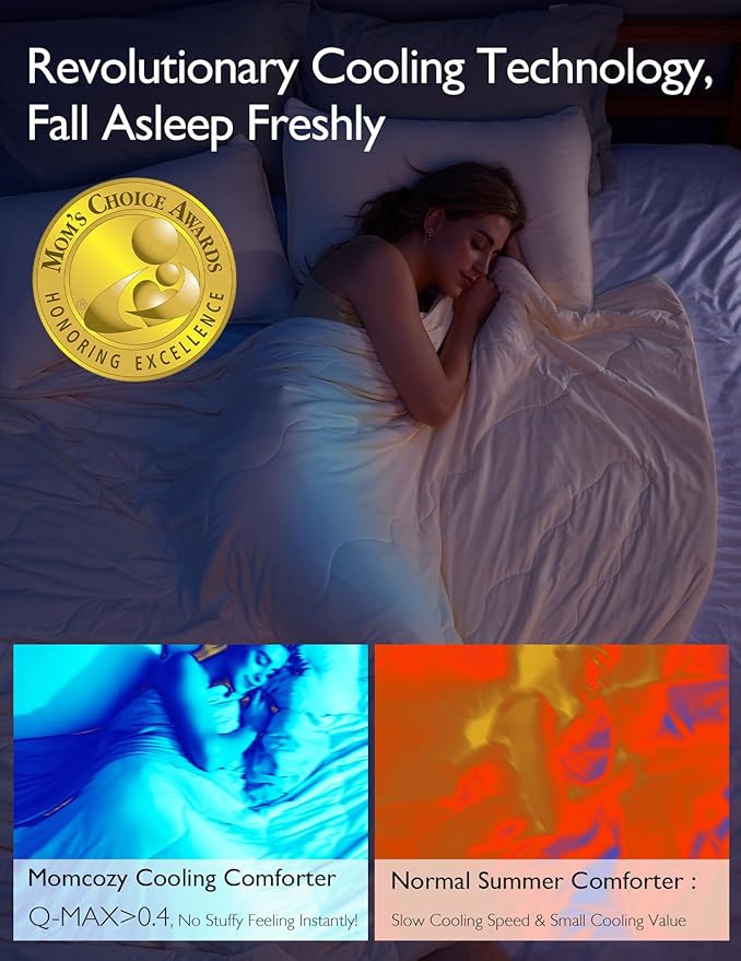 Momcozy Life CoolMurm Cooling Comforter for Hot Sleepers, Twin/Twin XL 68" x90” Soft Breathable Pregnancy Cooling Blanket, 3-Second Cooling, 8 Hours+ Stay Cool All Night, Beige Yellow