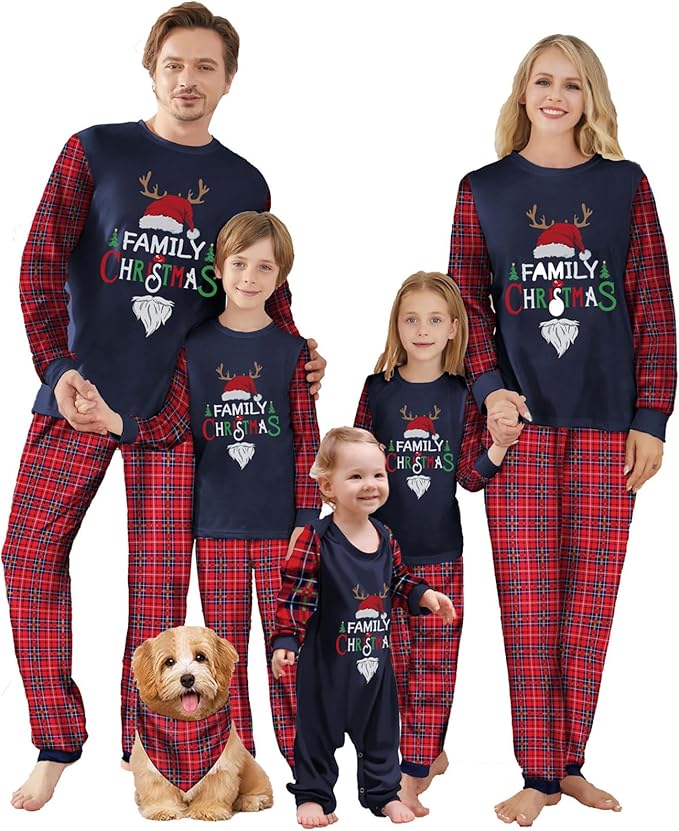 Awoscut Christmas Family Matching Pajamas Christmas Pjs Holiday Nightwear Sleepwear Sets Long Sleeve Pjs