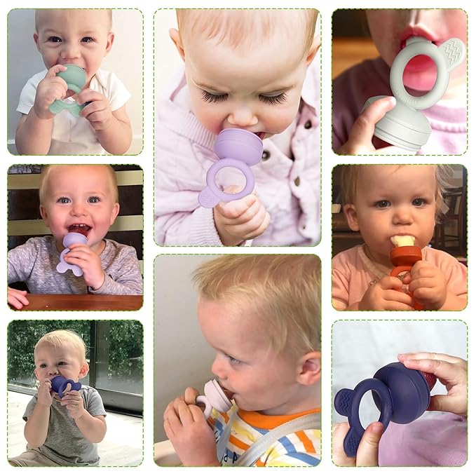 Bessentials Bunny Baby Fresh Fruit Food Feeder - 2 Pack Silicone Mesh Feeders for Infant Safe Self Feeding |3 Sizes Food Pouches Included| Suitable for Baby 4m+ (Light Pink & Grass Green)