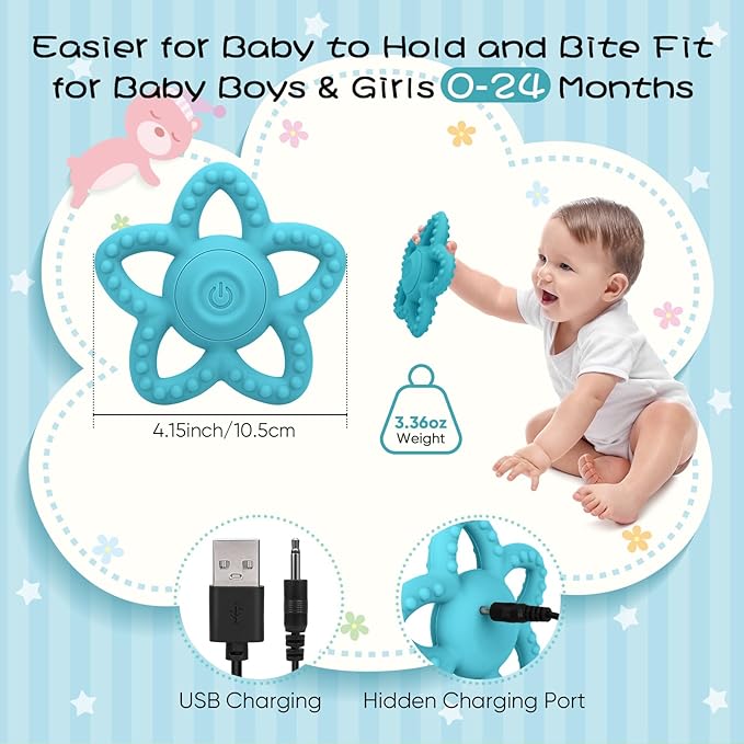 Vibrating Sensory Chew Toy, Teether Teething Toys for Baby 6-18 Months, Sensory Toys for Kids with Autism&Toddler Travel Essential - 3X Vibration Settings, Gifts for Boys Girls