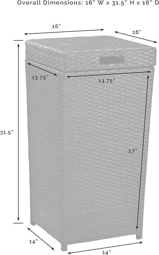 Crosley Furniture Palm Harbor Resin Wicker Outdoor Trash Can With Lid for Backyard, Patio, Deck, Balcony, Gray