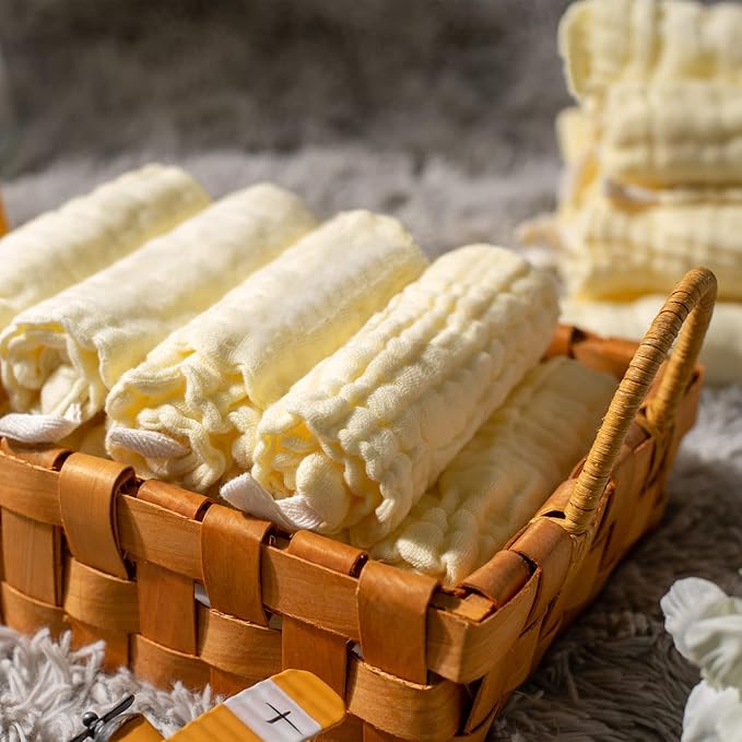 MUKIN Baby Washcloths - Natural Cotton Baby Wipes - Soft Newborn Baby Face Towel for Sensitive Skin- Baby Registry as Shower, 10 Pack 12x12 inches
