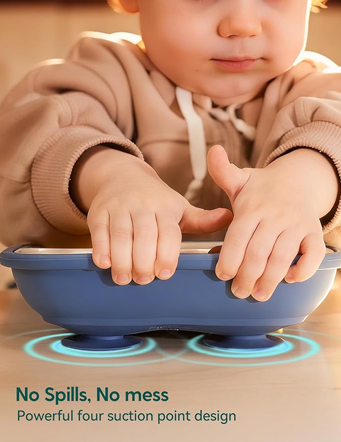 BABELIO 8'' Toddler Porcelain Plates with Silicone Suction Sleeves, Lead & BPA Free, Divided, Microwave & Dishwasher Safe, Stay Put, Suitable for Kids/Babies, 3 Pack