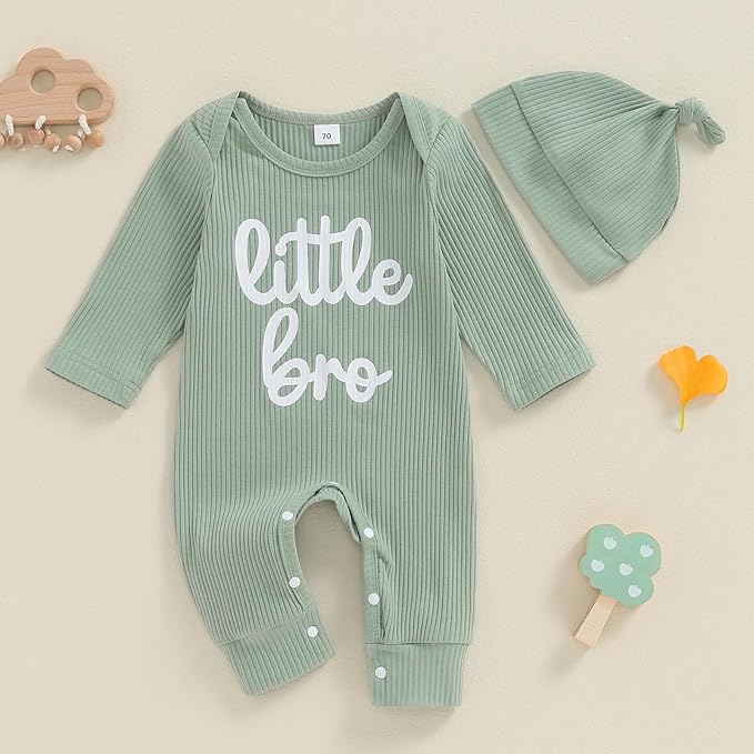 Fernvia Newborn Baby Boy Clothes Letters Print Bodysuit 3 6 9 12 18 Months Long Sleeve Jumpsuit with Hat 2PCS Outfits Set
