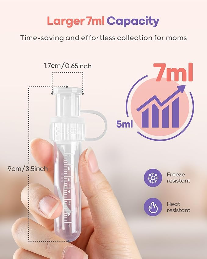 Nuliie Colostrum Collector Kit 7ml/8pcs, Leakproof, Reusable Breast Milk Collector, Heat & Freezer Resistant, BPA-Free, With Cotton Cloth Wipe, Storage Case, Cleaning Brush - Ready-to-Use for Newborns