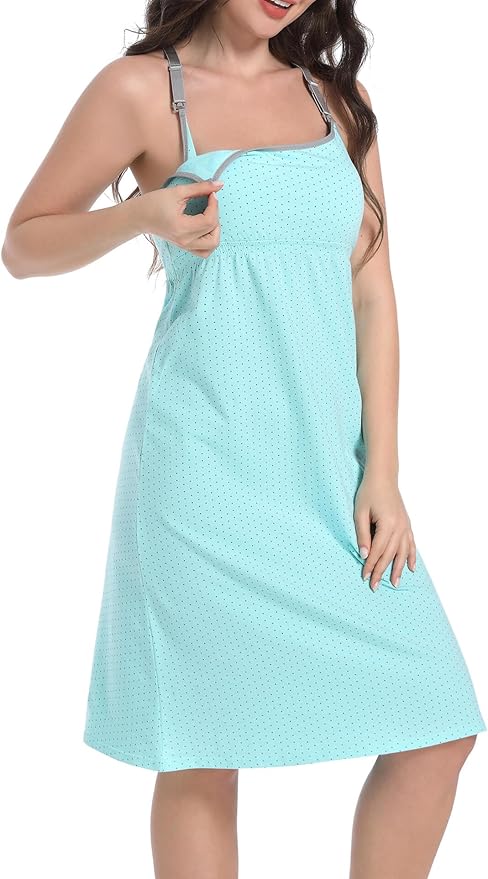 SUIEK 3-Pack Maternity Nursing Nightgown Cotton Breastfeeding Dress Pregnancy Tank Tops Sleepwear