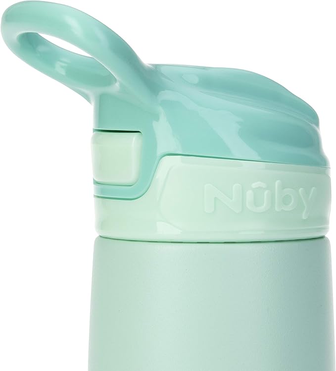 Nuby Thirsty Kids No Spill Flip-It Reflex Stainless Steel Travel Cup or Water Bottle - 10 Oz - 18+ Months - Aqua Mint - Back to School Essentials