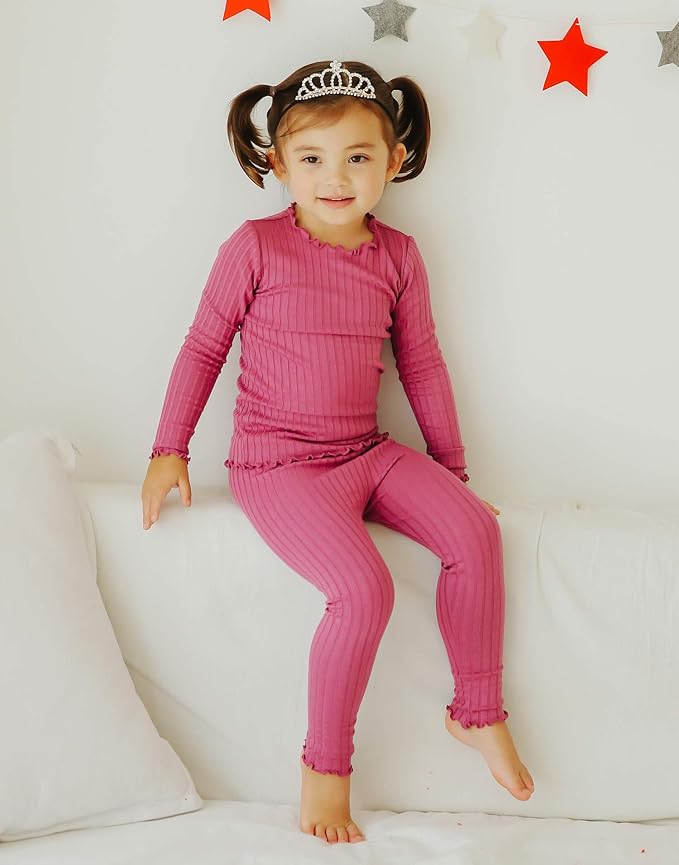VAENAIT BABY 6M-12Y Infant Kids Toddler Junior Girls Soft Comfy Modal Tencel Shirring Sleepwear Pajamas 2pcs Set