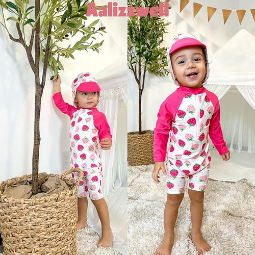 Aalizzwell Baby Girls Long Sleeve One Piece Bathing Suit with Hat