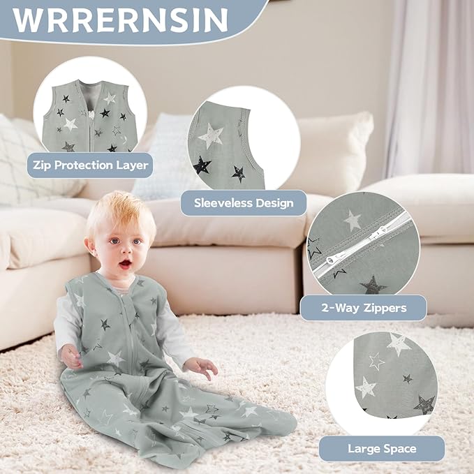 3 Pack Baby Sleep Sack 18-24 Months 100% Cotton TOG 0.5 Baby Sleeping Bag 2-Way Zipper Toddler Wearable Blankets Comfy Stretchy Summer Sleep Sacks