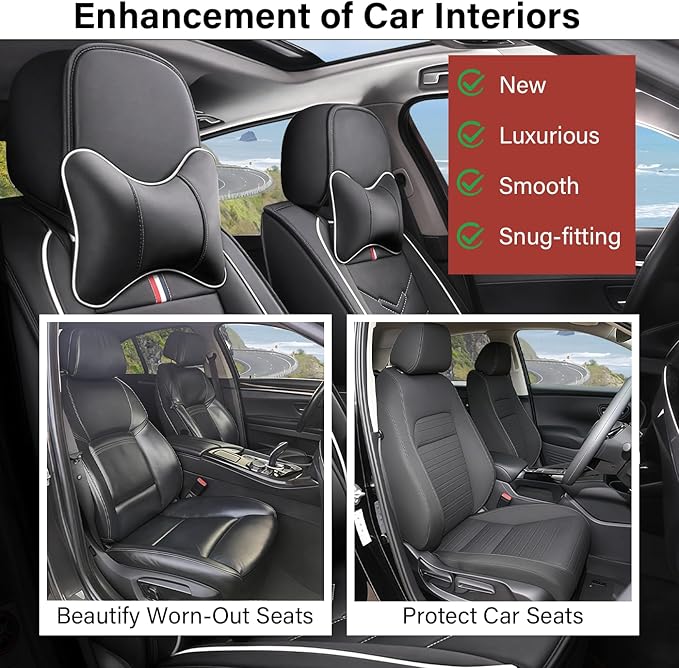 Leather Car Seat Covers Fit for LR Range Rover Evoque 2019-2025, 5 Seater Waterproof and Wear-Resistant Seat Cover Interior Accessories(Full Set with Pillow,Black&White)